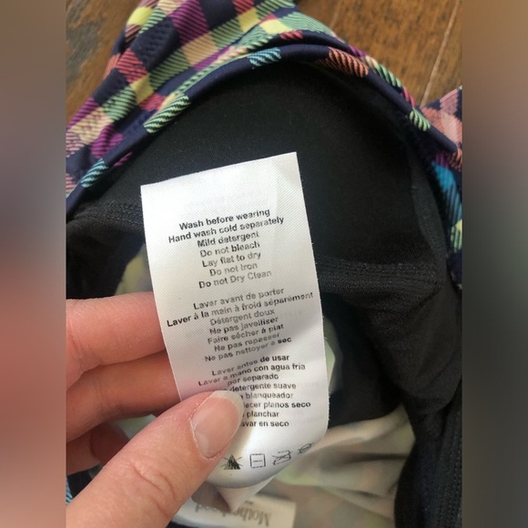 Motherhood Maternity M Checkered Orange/Blue One Piece w/Cross Straps & Bow NWOT - Picture 11 of 12